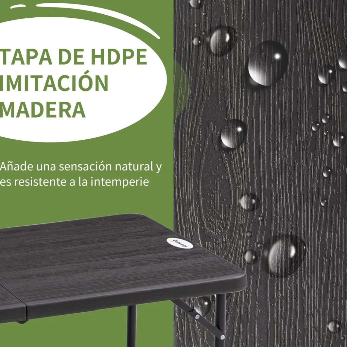 Mesa de jardín Outsunny plegable altura ajustable gris 56-74x118x60 cm
