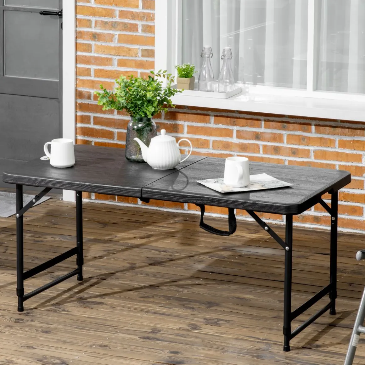 Mesa de jardín Outsunny plegable altura ajustable gris 56-74x118x60 cm
