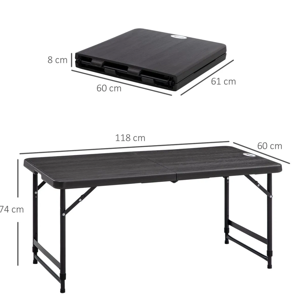 Mesa de jardín Outsunny plegable altura ajustable gris 56-74x118x60 cm
