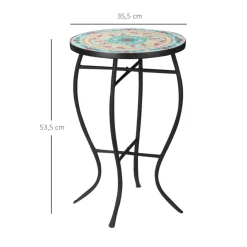 Mesa de jardín Outsunny redonda tipo mosaico con patas de metal Ø35,5x53,5 cm