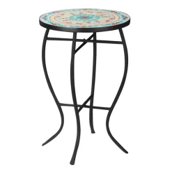 Mesa de jardín Outsunny redonda tipo mosaico con patas de metal Ø35,5x53,5 cm
