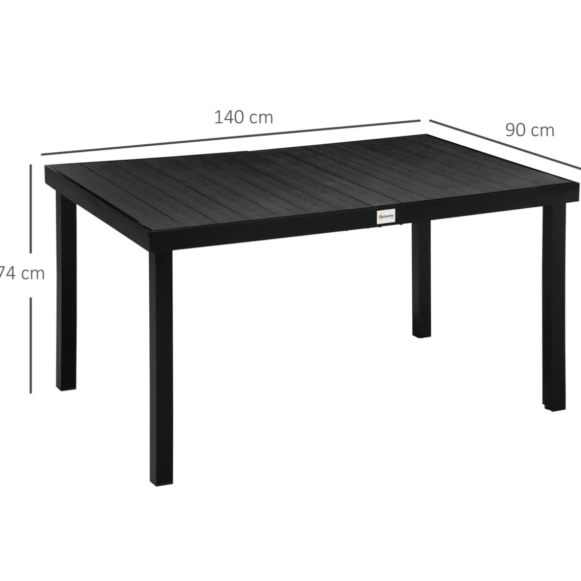 Mesa de jardín Outsunny rectangular 6 personas negro 74x140x90 cm