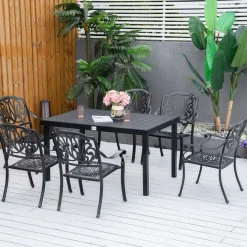 Mesa de jardín Outsunny rectangular 6 personas negro 74x140x90 cm