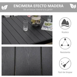 Mesa de jardín Outsunny rectangular 6 personas negro 74x140x90 cm
