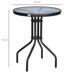 Mesa de jardín Outsunny redonda vidrio negro 60x70 cm