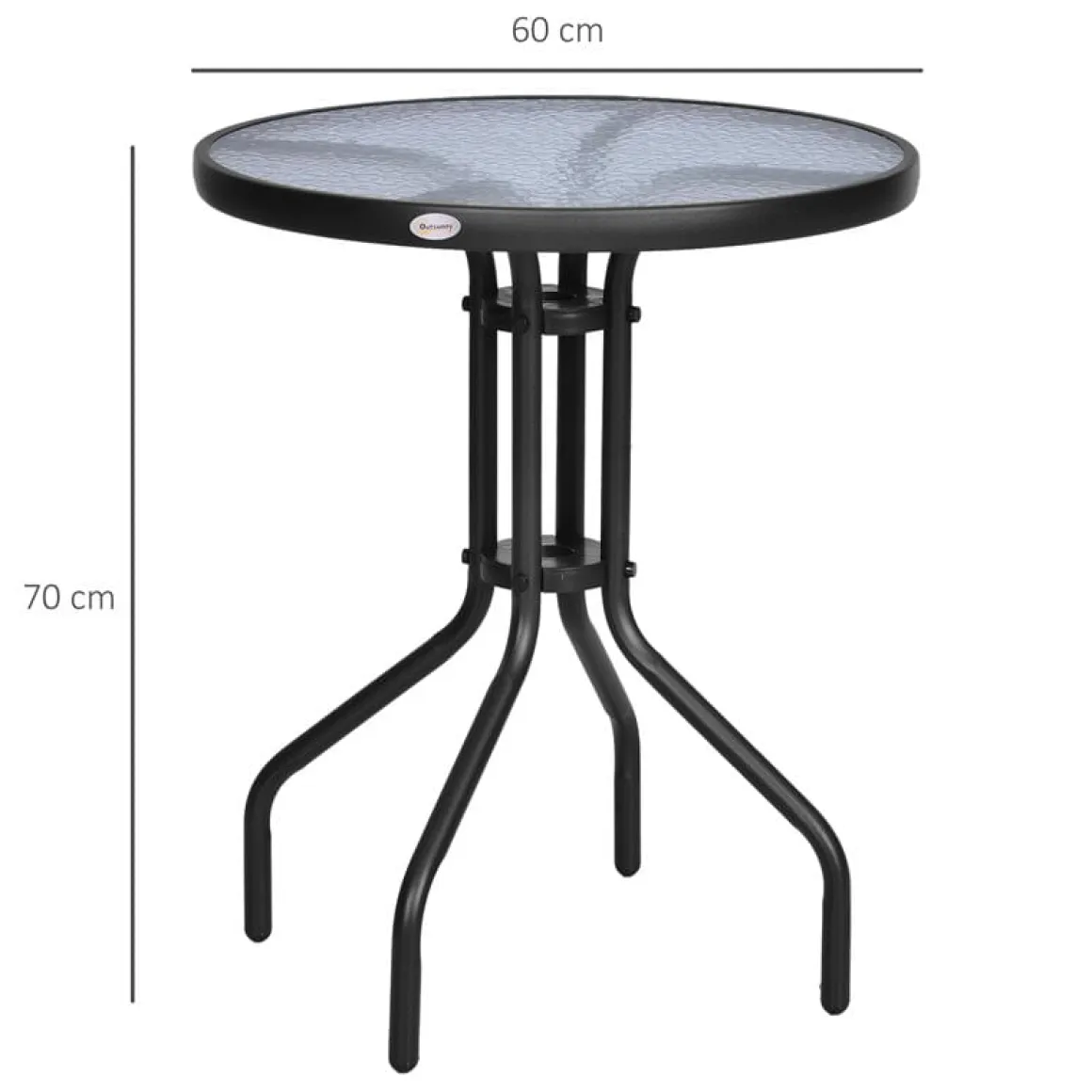Mesa de jardín Outsunny redonda vidrio negro 60x70 cm