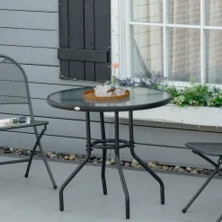 Mesa de jardín Stoke Outsunny redonda con agujero para sombrilla negro Ø80x72 cm