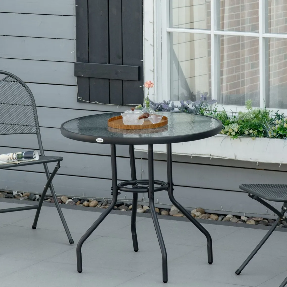 Mesa de jardín Stoke Outsunny redonda con agujero para sombrilla negro Ø80x72 cm