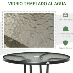 Mesa de jardín Stoke Outsunny redonda con agujero para sombrilla negro Ø80x72 cm