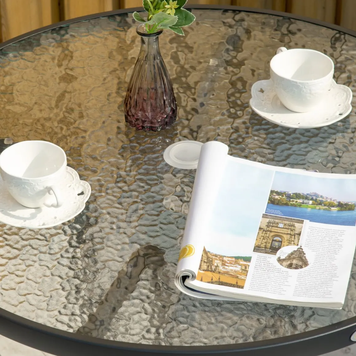 Mesa de jardín Stoke Outsunny redonda con agujero para sombrilla negro Ø80x72 cm