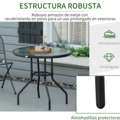 Mesa de jardín Stoke Outsunny redonda con agujero para sombrilla negro Ø80x72 cm