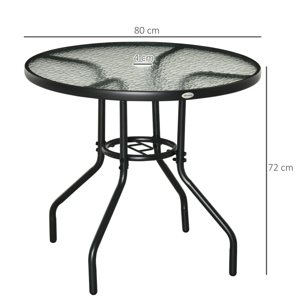 Mesa de jardín Stoke Outsunny redonda con agujero para sombrilla negro Ø80x72 cm