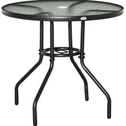Mesa de jardín Stoke Outsunny redonda con agujero para sombrilla negro Ø80x72 cm