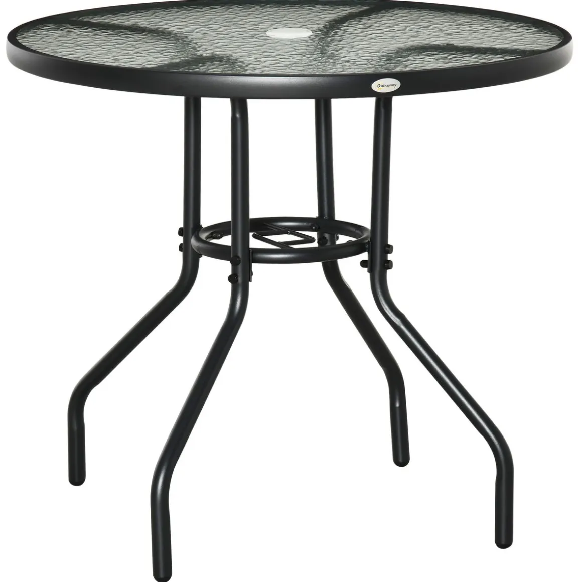 Mesa de jardín Stoke Outsunny redonda con agujero para sombrilla negro Ø80x72 cm