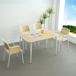 Mesa de jardín Tabarca blanco/natural 74x120x70 cm