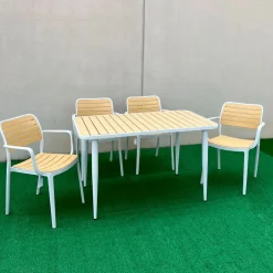 Mesa de jardín Tabarca blanco/natural 74x120x70 cm