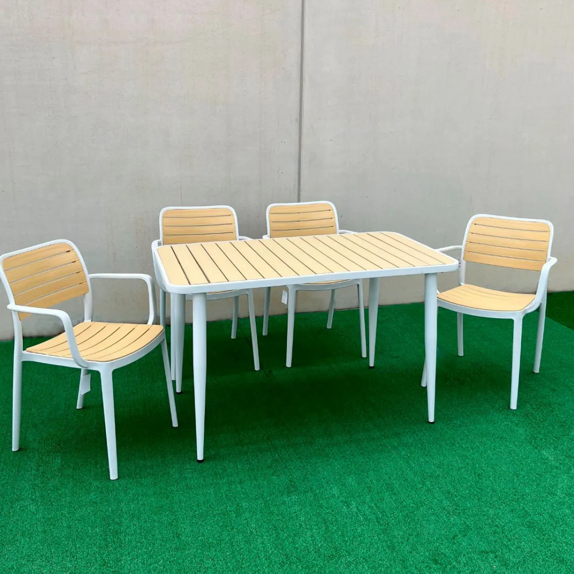 Mesa de jardín Tabarca blanco/natural 74x120x70 cm