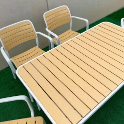 Mesa de jardín Tabarca blanco/natural 74x120x70 cm