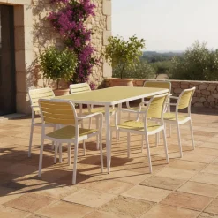 Mesa de jardín Tabarca blanco/natural 74x120x70 cm