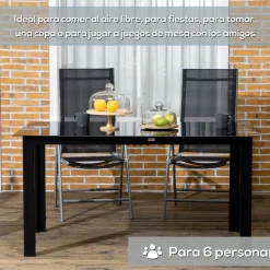 Mesa de jardín Tajo Outsunny 6 personas negro 74x150x90 cm