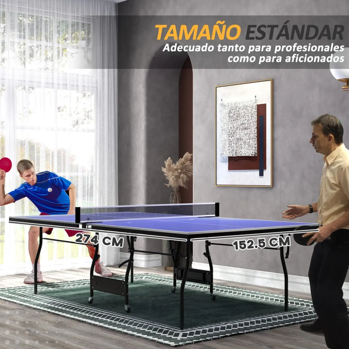 Mesa de ping-pong Nexa Sportnow + palas + pelotas verde 76x152,5x274 cm