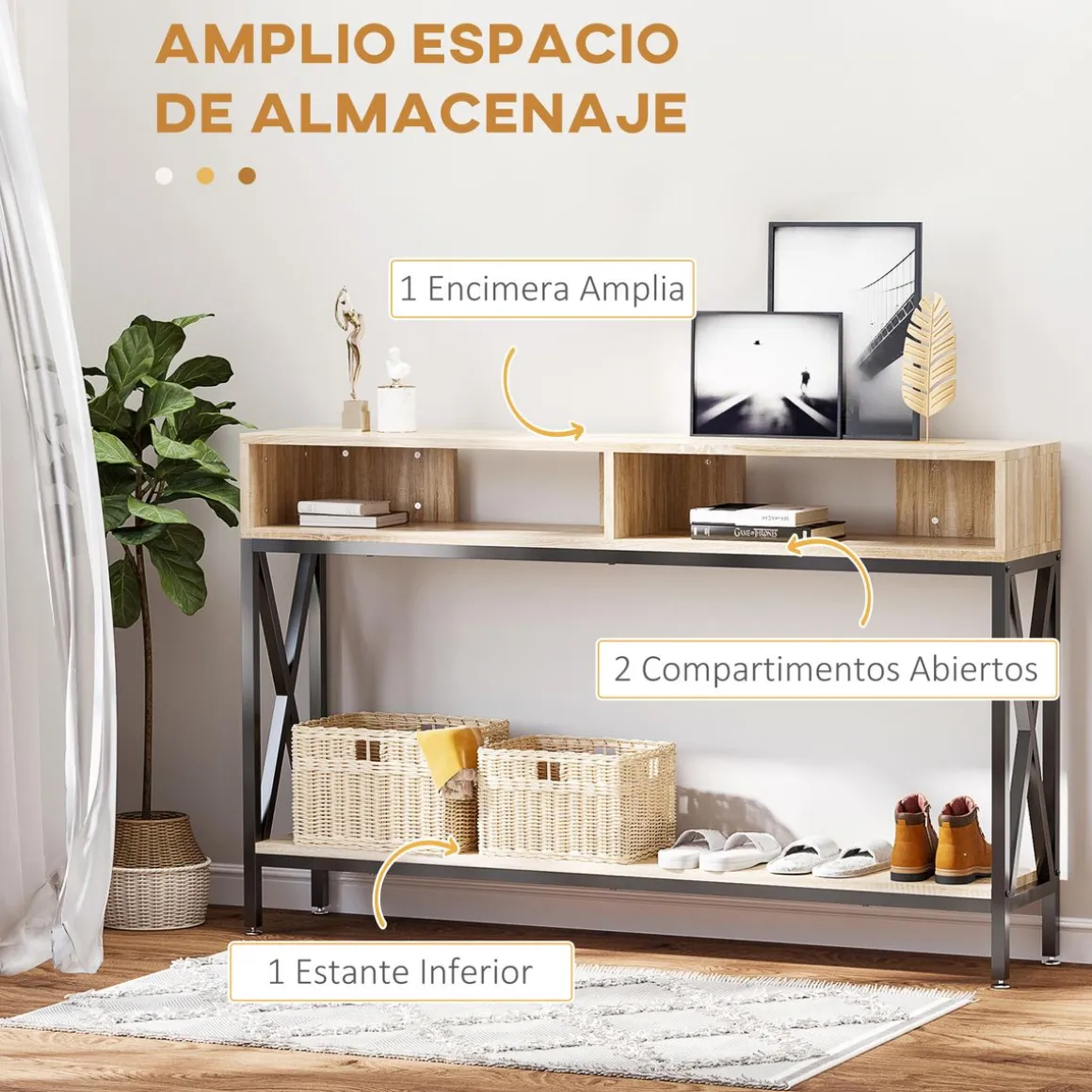 Mesa de recibidor Sheelita Homcom 2 compartimentos + estante 75x120x23,5 cm