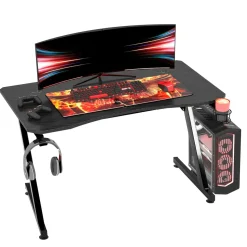Mesa gaming Fenix Homcom portavasos + gancho + pies ajustables negro 74,5x120x65 cm