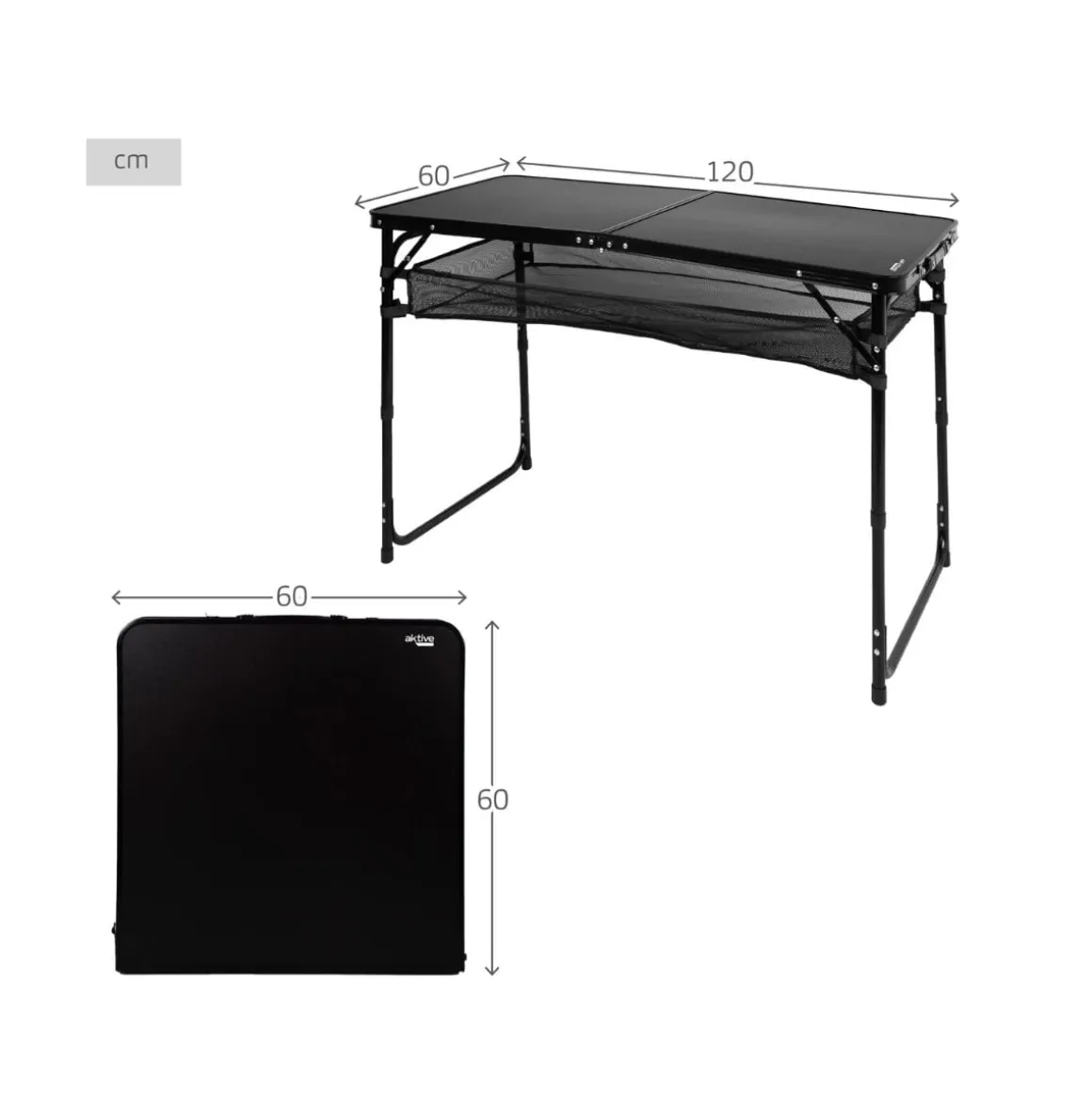 Mesa maletín Aktive altura ajustable + red auxiliar negro 60-70x120x60 cm