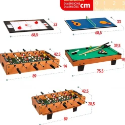 Mesa multijuegos CB Games 4 en 1 34 accesorios +6A marrón 28,5x89x42,5 cm