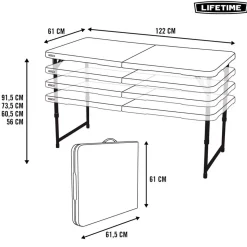 Mesa multiusos Lifetime plegable 4 alturas blanco 56-91,5x122x61 cm