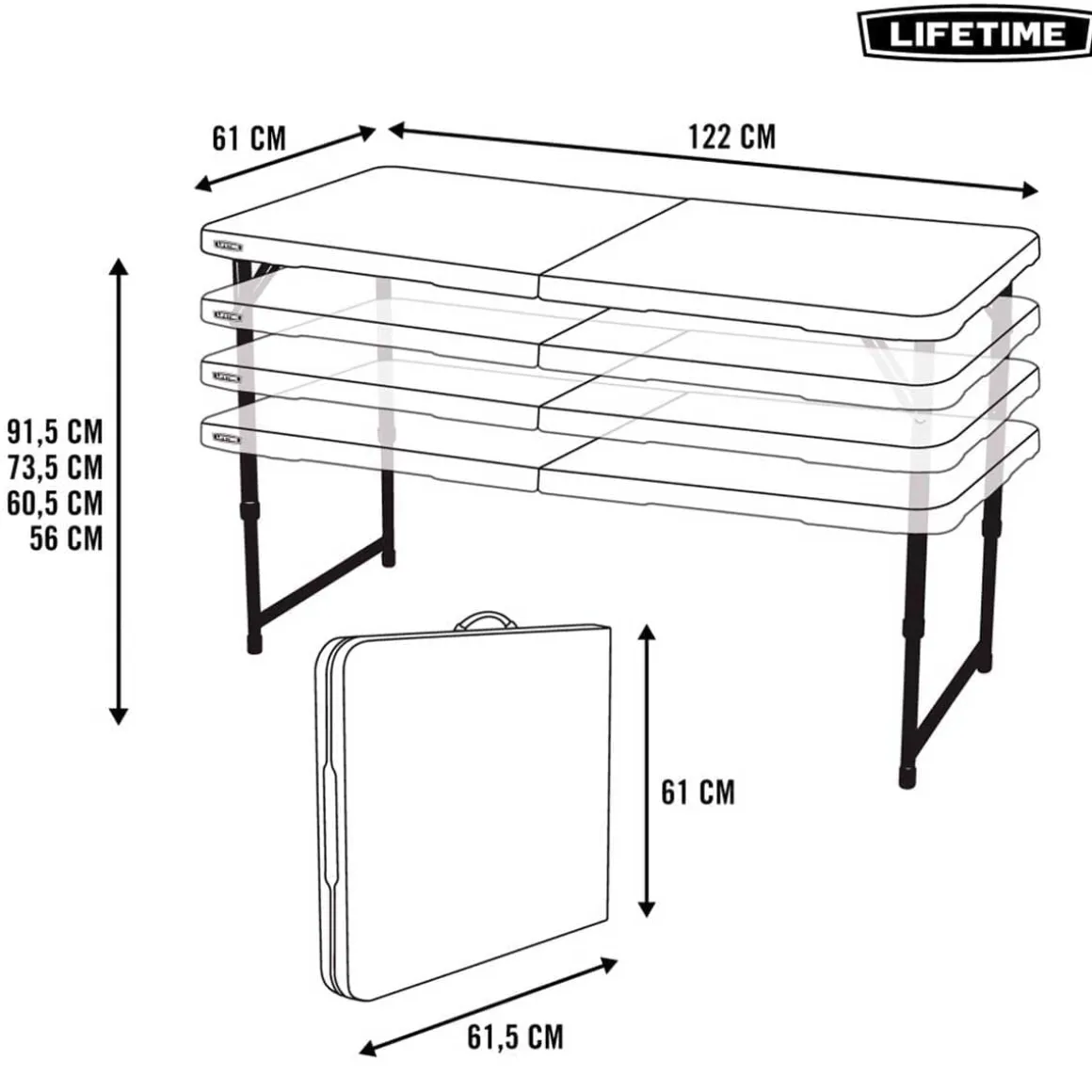 Mesa multiusos Lifetime plegable 4 alturas blanco 56-91,5x122x61 cm