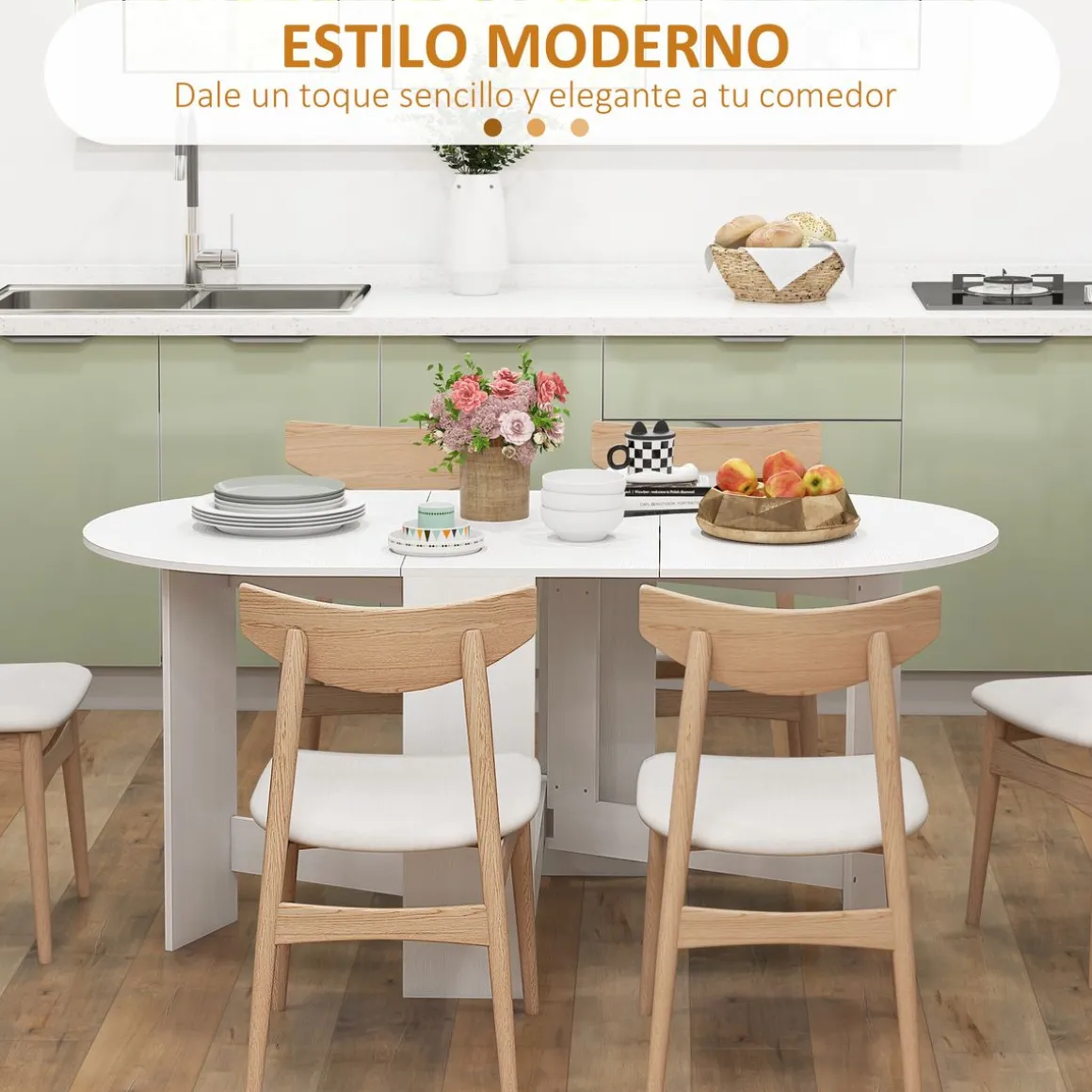 Mesa plegable Fhujio Homcom alas abatibles blanco 75x163x80 cm