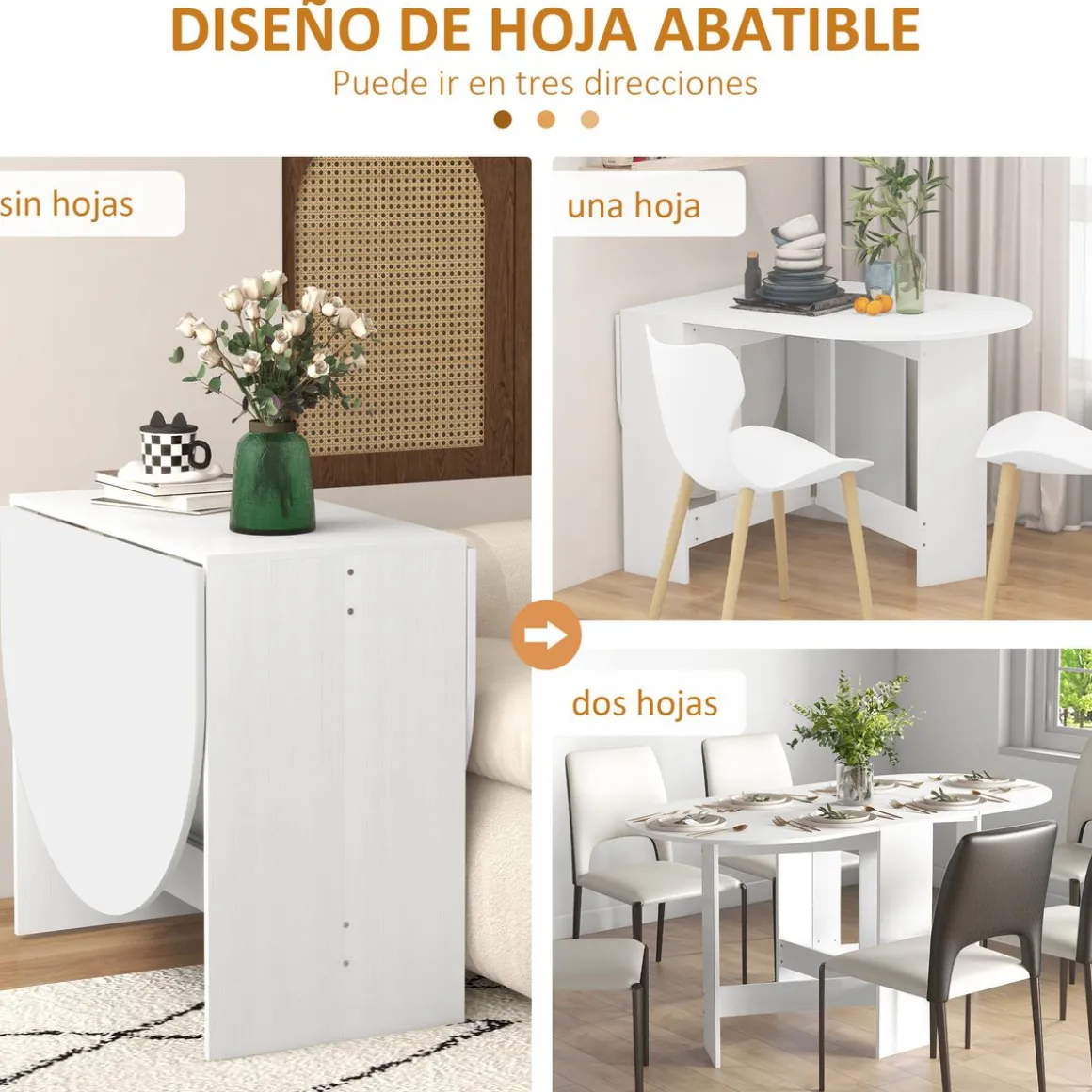 Mesa plegable Fhujio Homcom alas abatibles blanco 75x163x80 cm