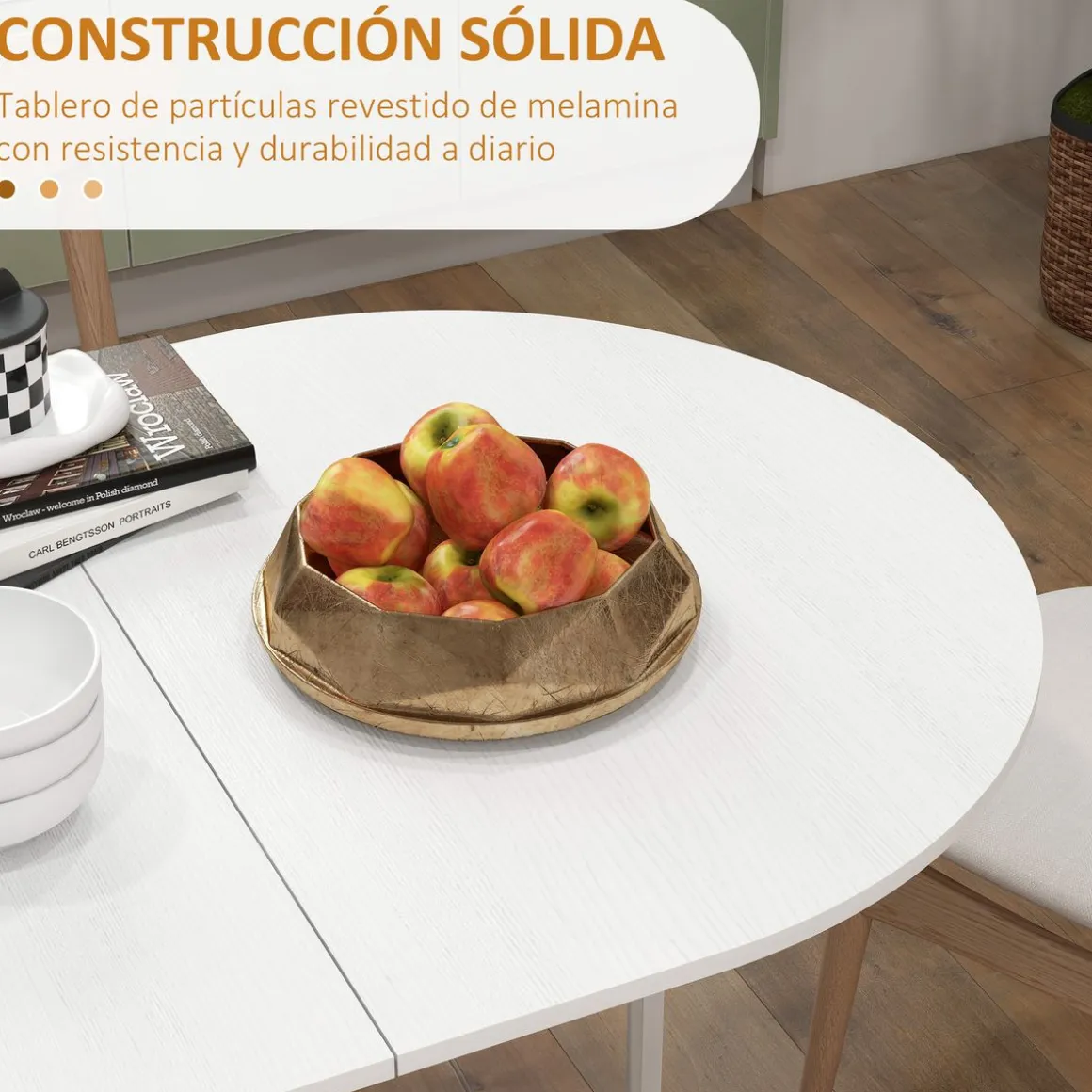 Mesa plegable Fhujio Homcom alas abatibles blanco 75x163x80 cm