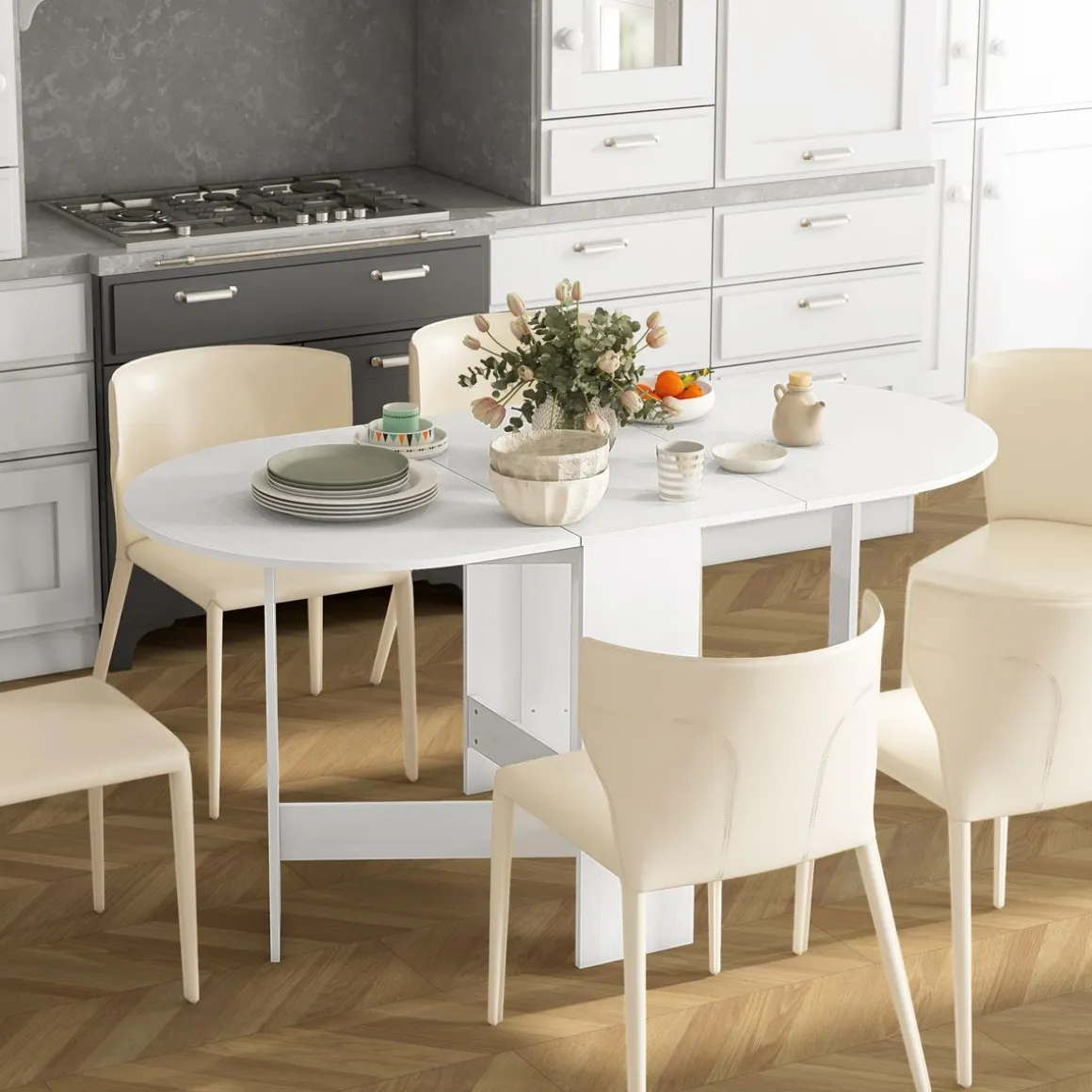 Mesa plegable Fhujio Homcom alas abatibles blanco 75x163x80 cm