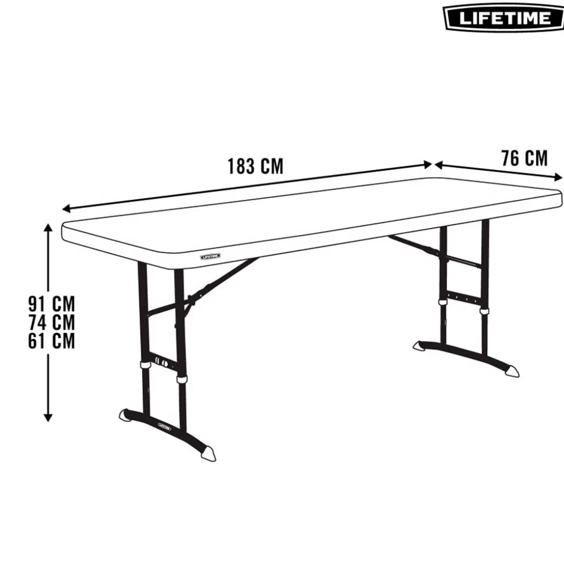 Mesa plegable Lifetime 3 alturas blanco 61-74-91x183x76 cm