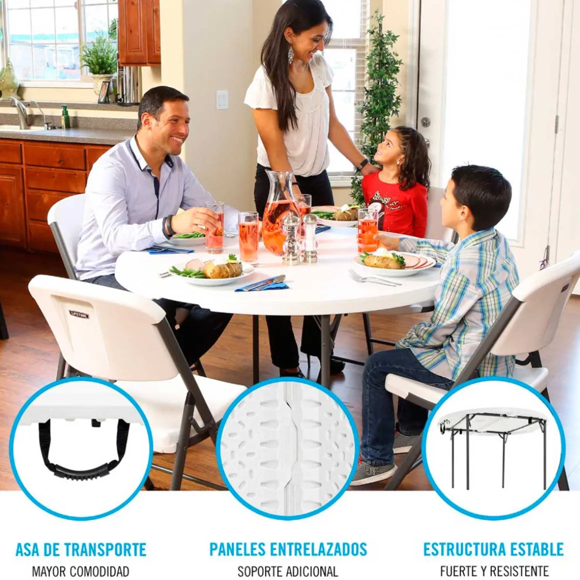 Mesa plegable Lifetime 4 personas forma redonda blanco Ø122x73,5 cm