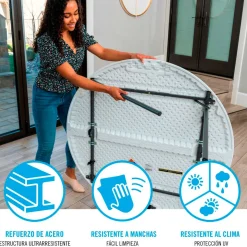 Mesa plegable Lifetime 4 personas forma redonda blanco Ø122x73,5 cm