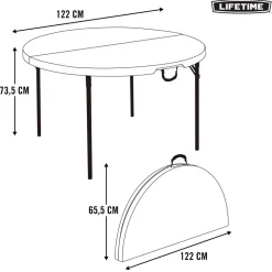 Mesa plegable Lifetime 4 personas forma redonda blanco Ø122x73,5 cm