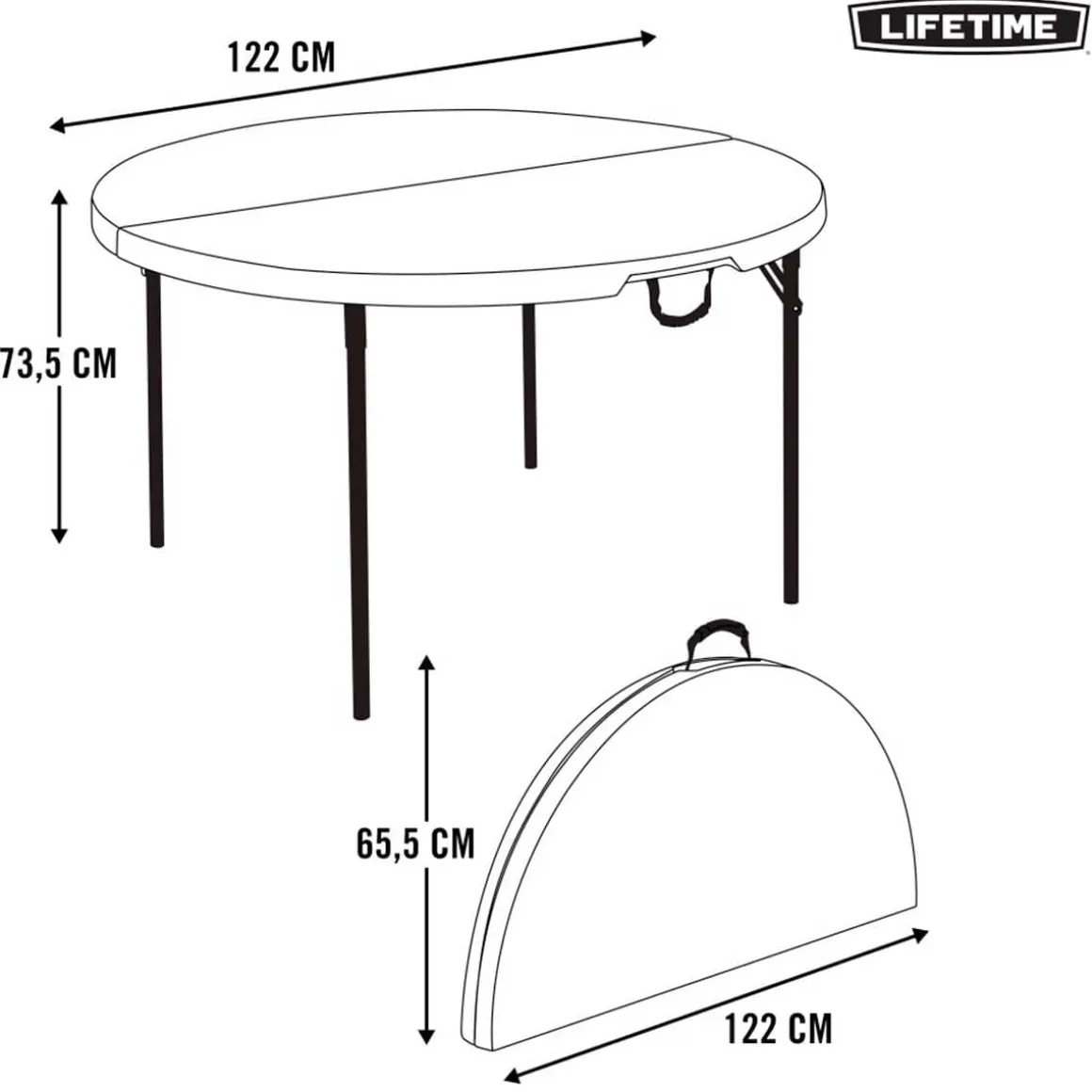 Mesa plegable Lifetime 4 personas forma redonda blanco Ø122x73,5 cm