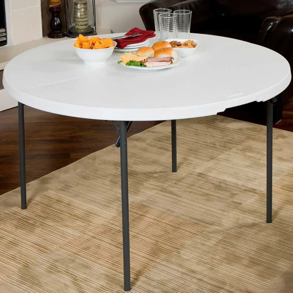 Mesa plegable Lifetime 4 personas forma redonda blanco Ø122x73,5 cm