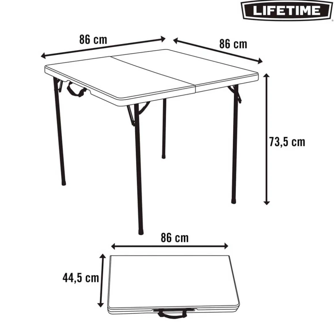 Mesa plegable Lifetime 4 personas forma cuadrada blanco 73,5x86x86 cm
