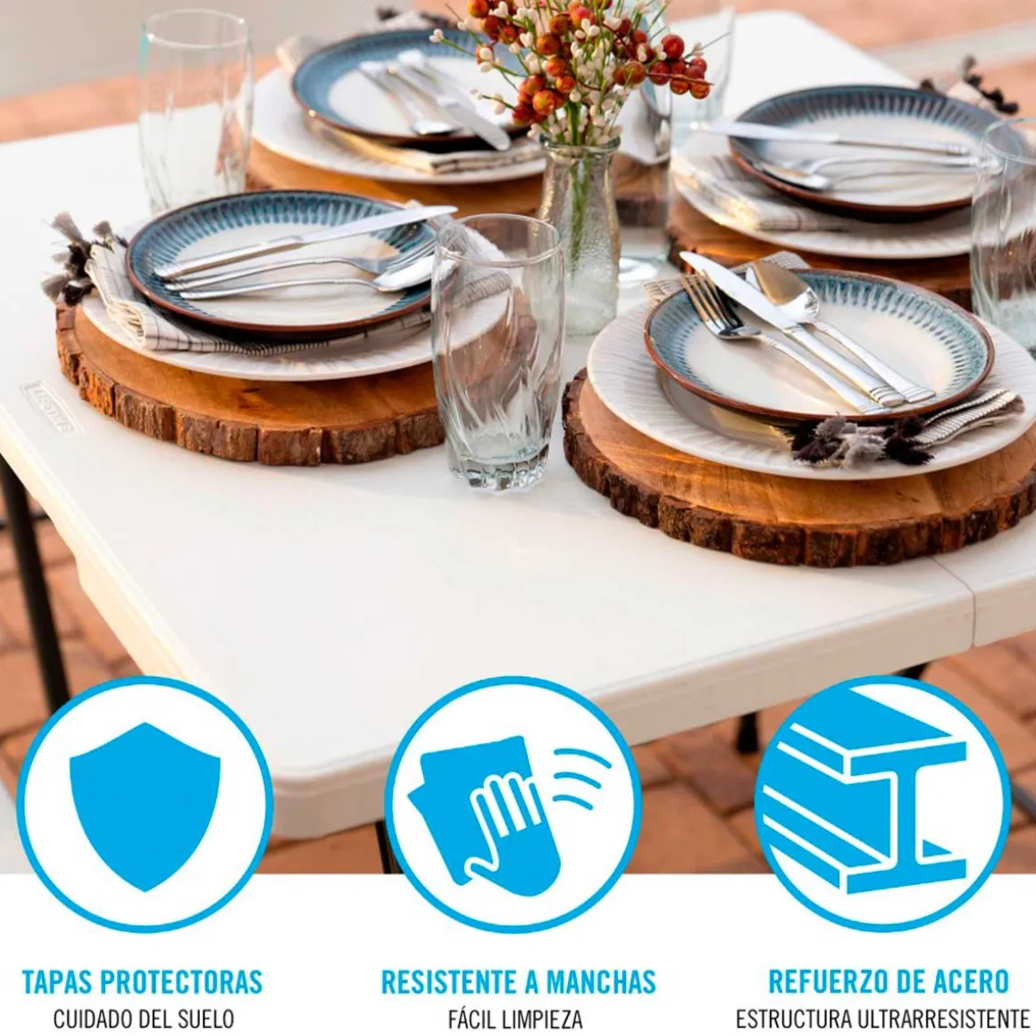 Mesa plegable Lifetime 4 personas forma cuadrada blanco 73,5x86x86 cm