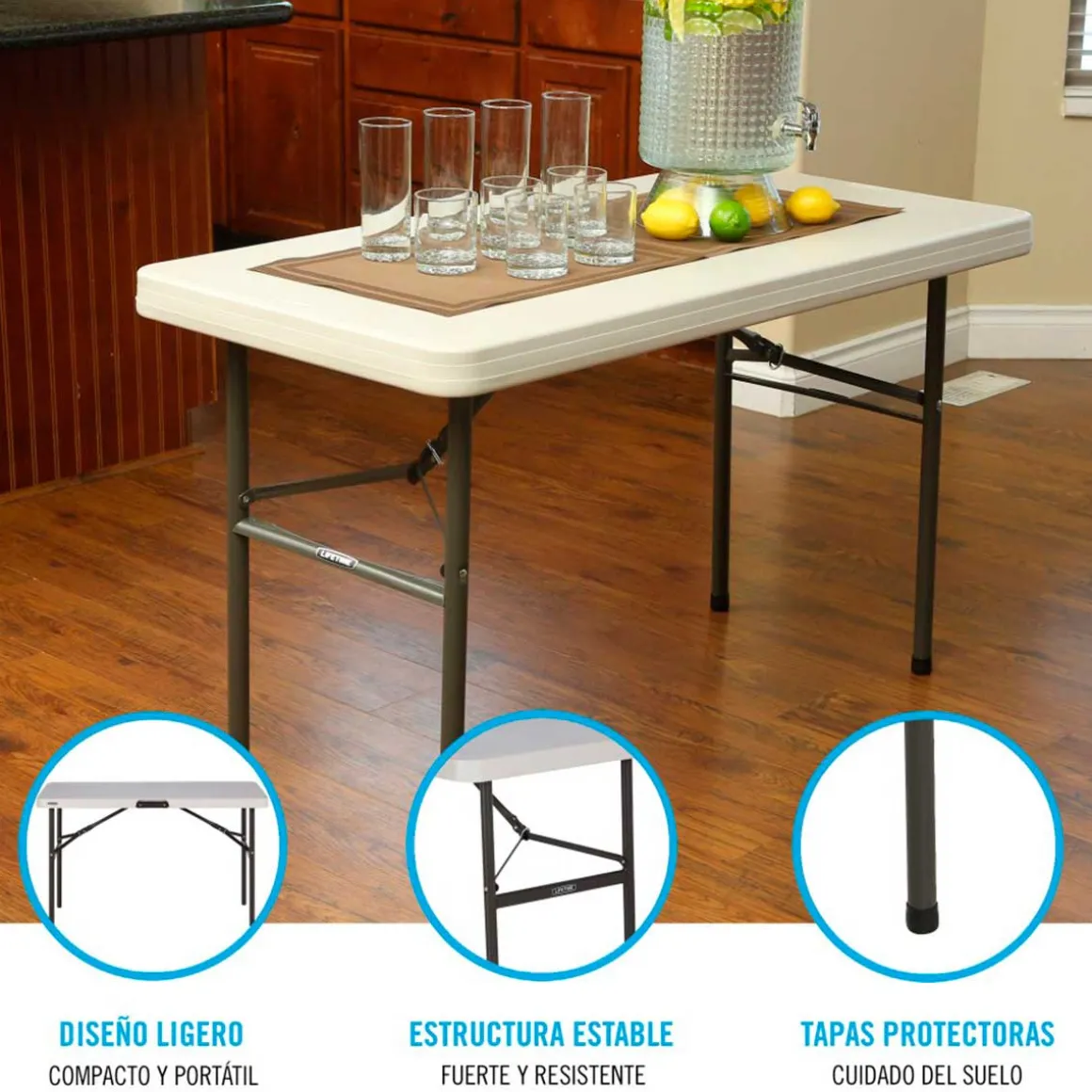 Mesa plegable Lifetime 4 personas forma rectangular 74x122x61 cm