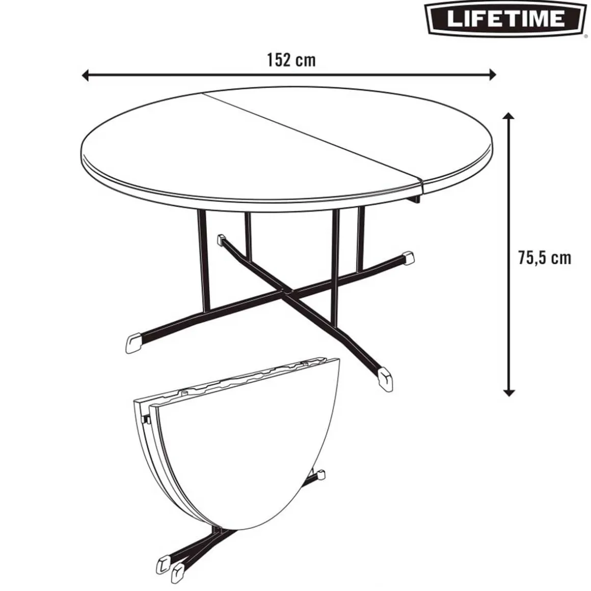 Mesa plegable Lifetime 8 personas forma redonda blanco Ø152x75,5 cm