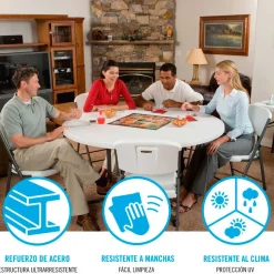 Mesa plegable Lifetime 8 personas forma redonda blanco Ø152x75,5 cm