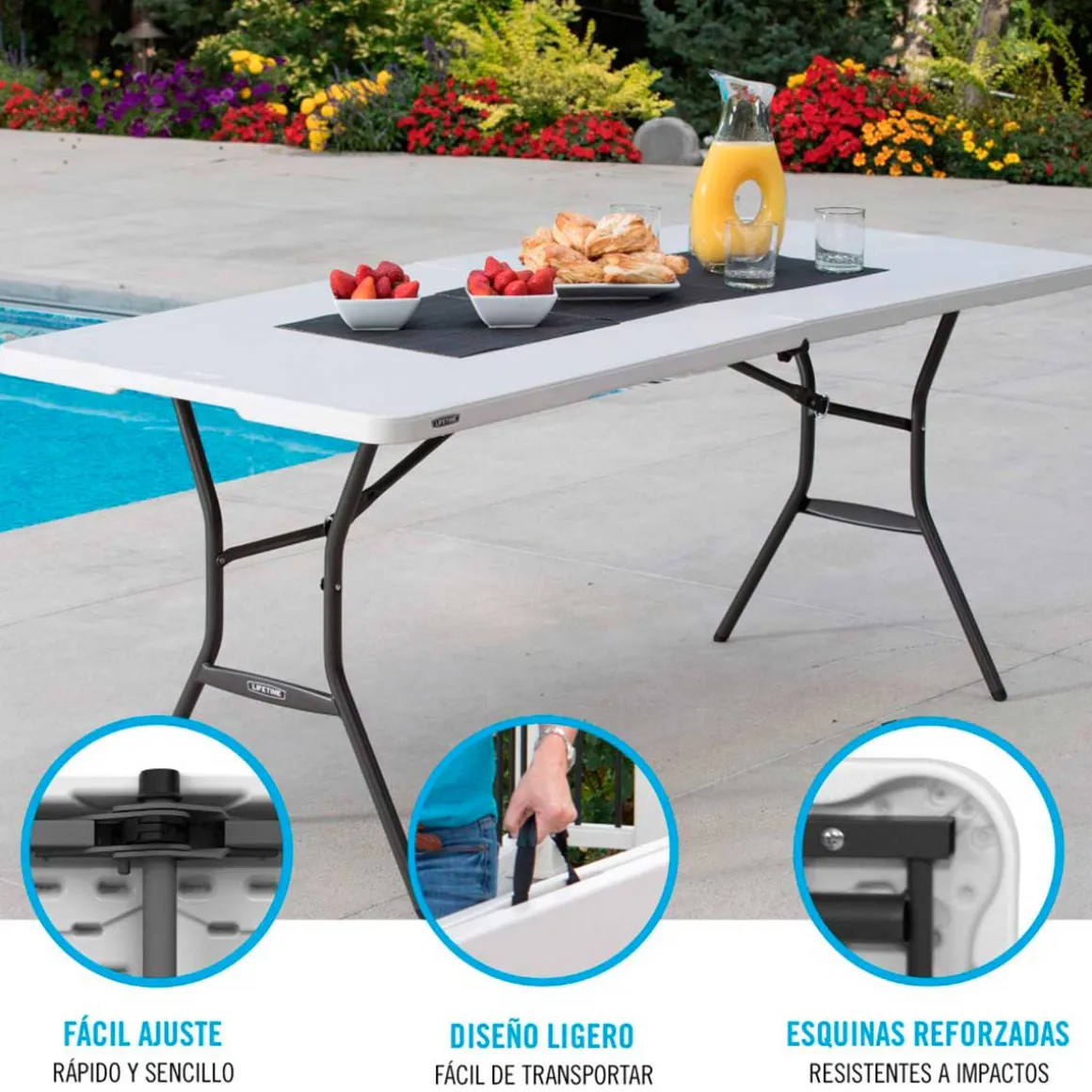 Mesa plegable Lifetime 6 personas forma rectangular 74x185x76 cm
