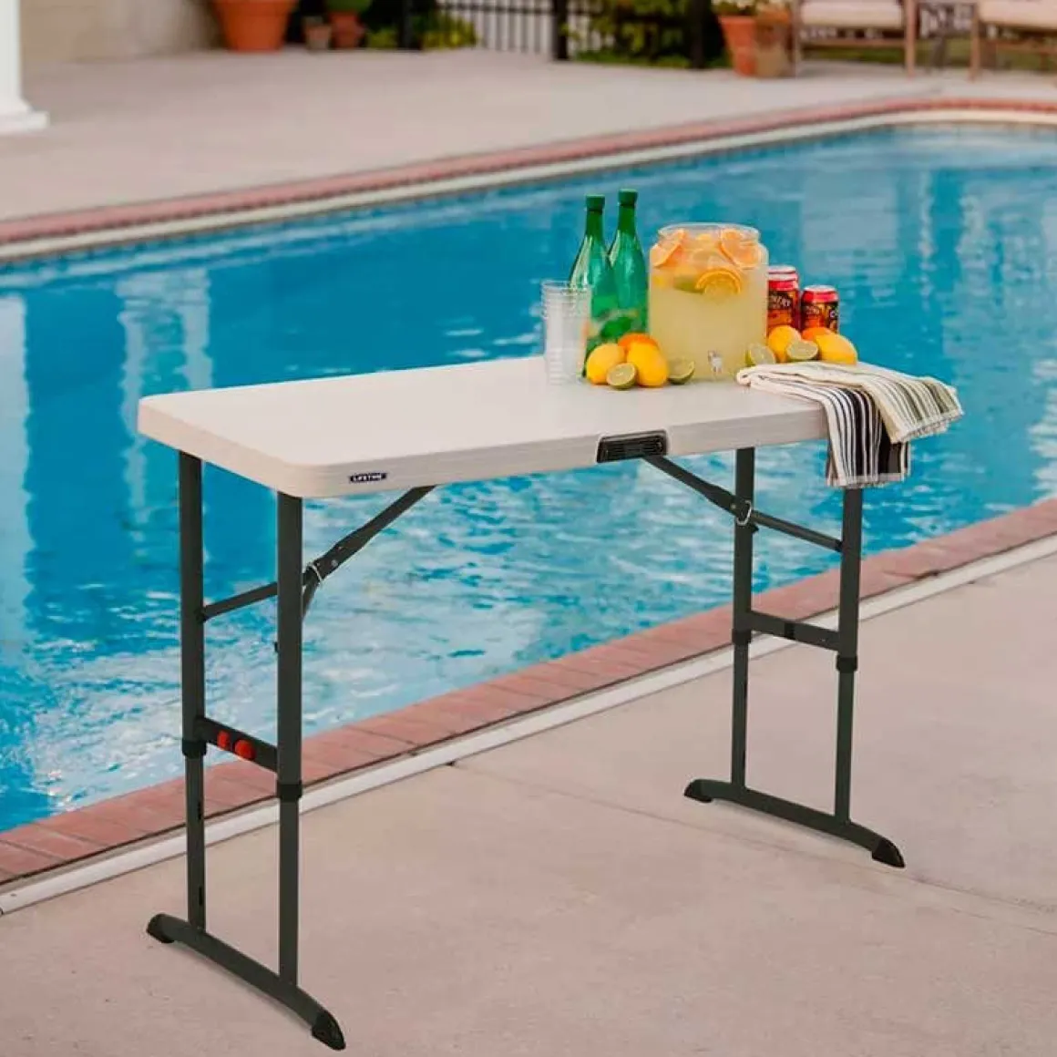 Mesa plegable Lifetime altura ajustable gris/negro 61/74/91x182,9x76,2 cm