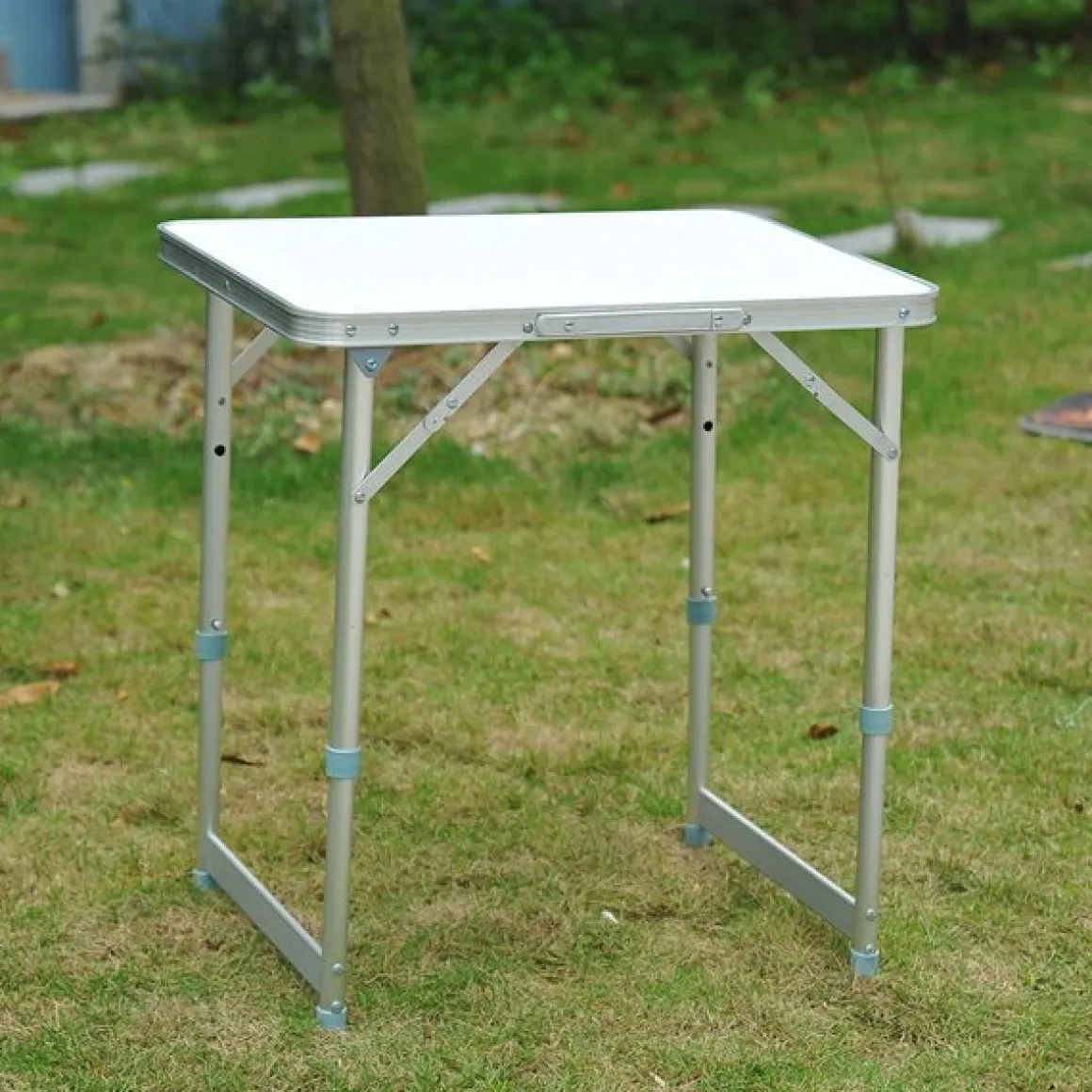 Mesa plegable Outsunny altura ajustable blanco 47,5-64x60x45 cm