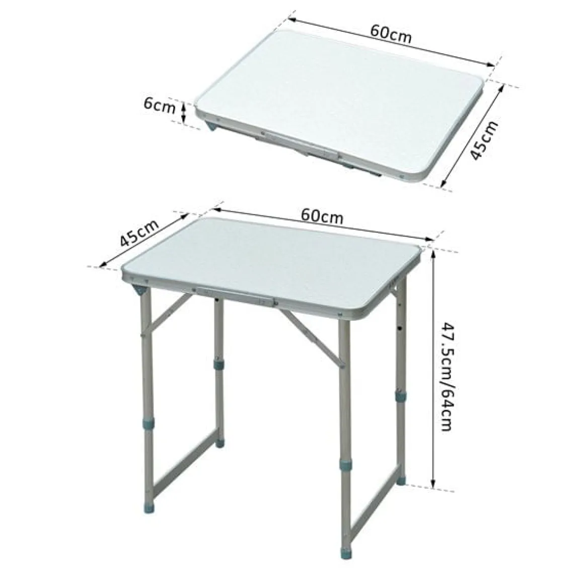 Mesa plegable Outsunny altura ajustable blanco 47,5-64x60x45 cm
